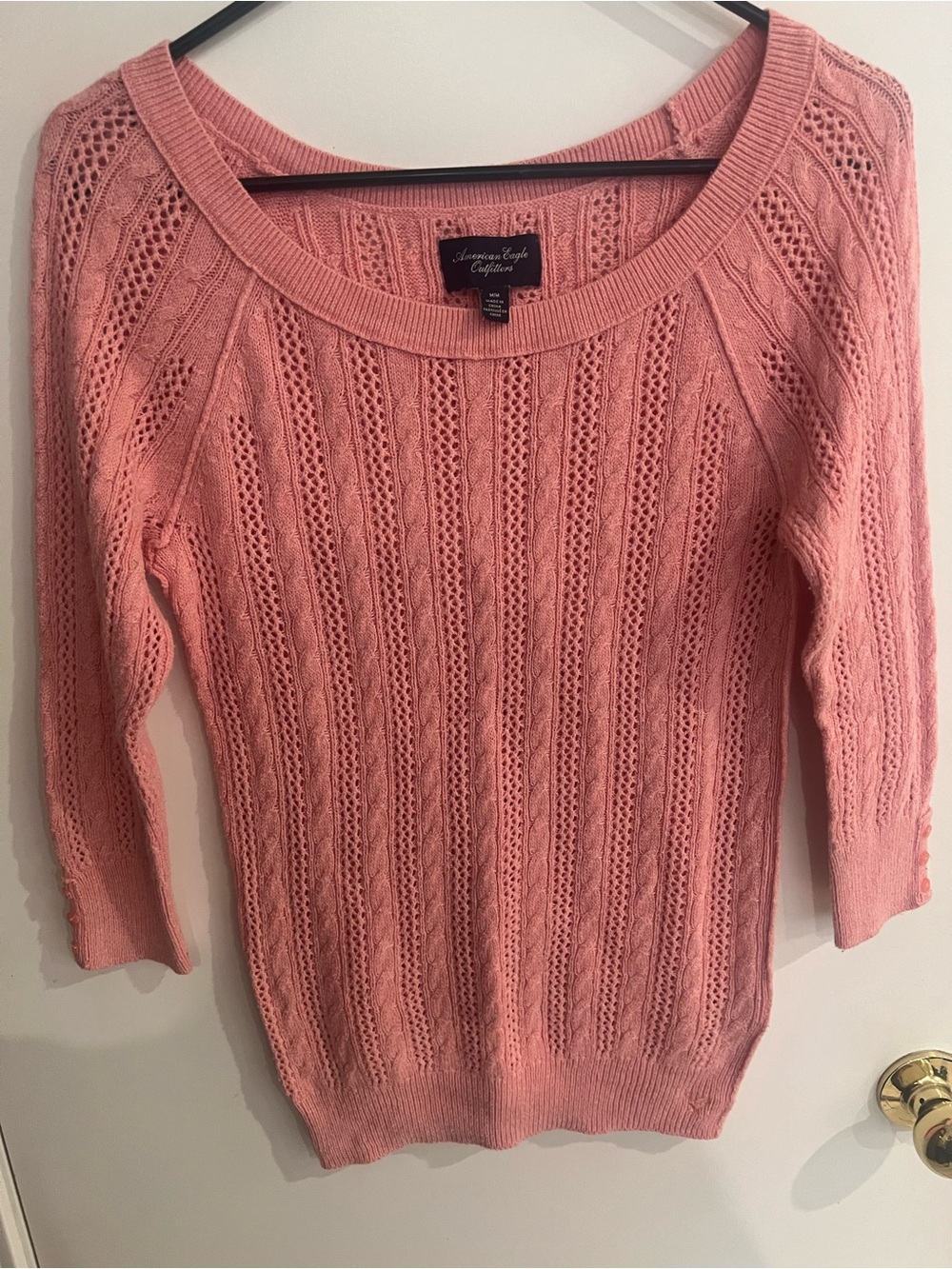 American Eagle Outfitters Coral-Pink Open Weave Scoop Neck Sweater